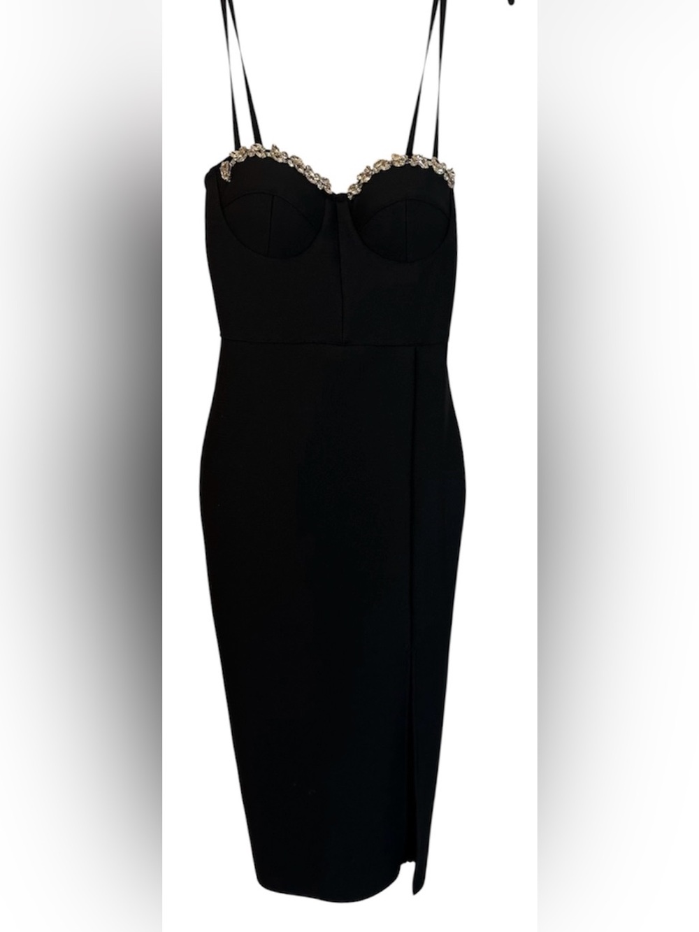 Black Embellished Bust Midi Dress